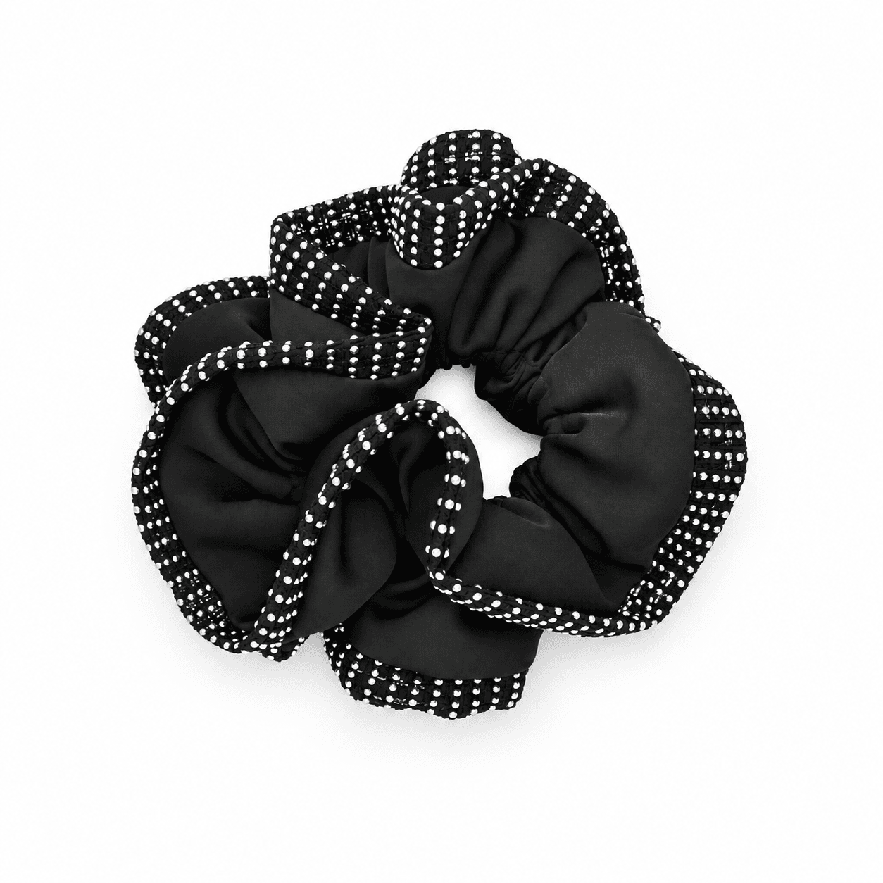 Black Satin Large Scrunchies with White Rhyne Stone Border, photo 1 of 2